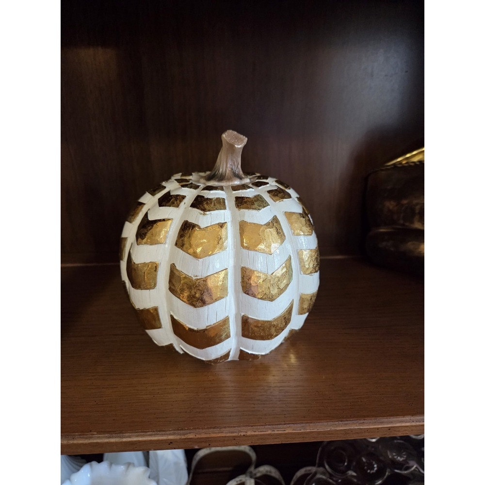 White & Gold Chevron Pumpkin Fall Decor